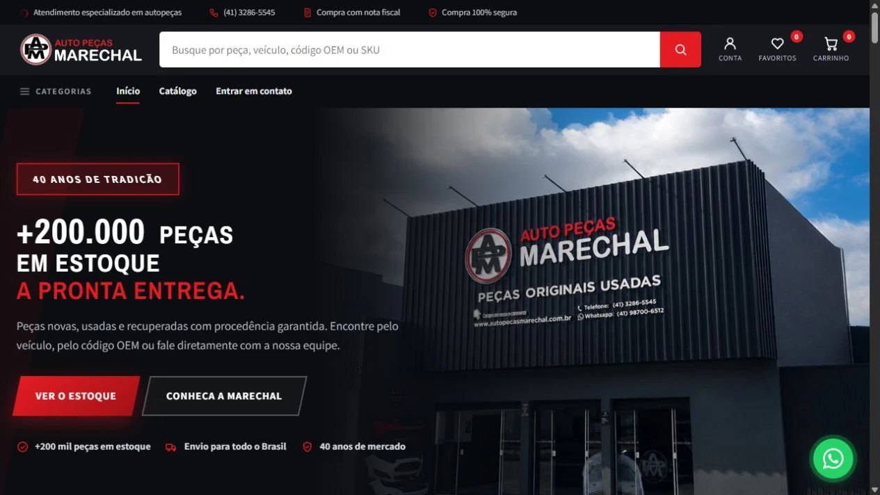 Prévia real do e-commerce Autopeças Marechal com catálogo de peças automotivas